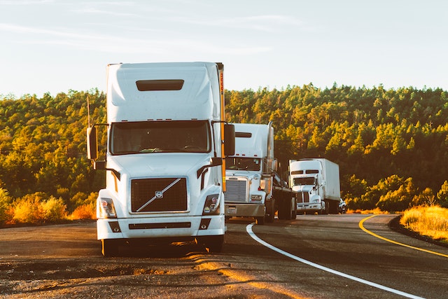 cargo trucks on the american road