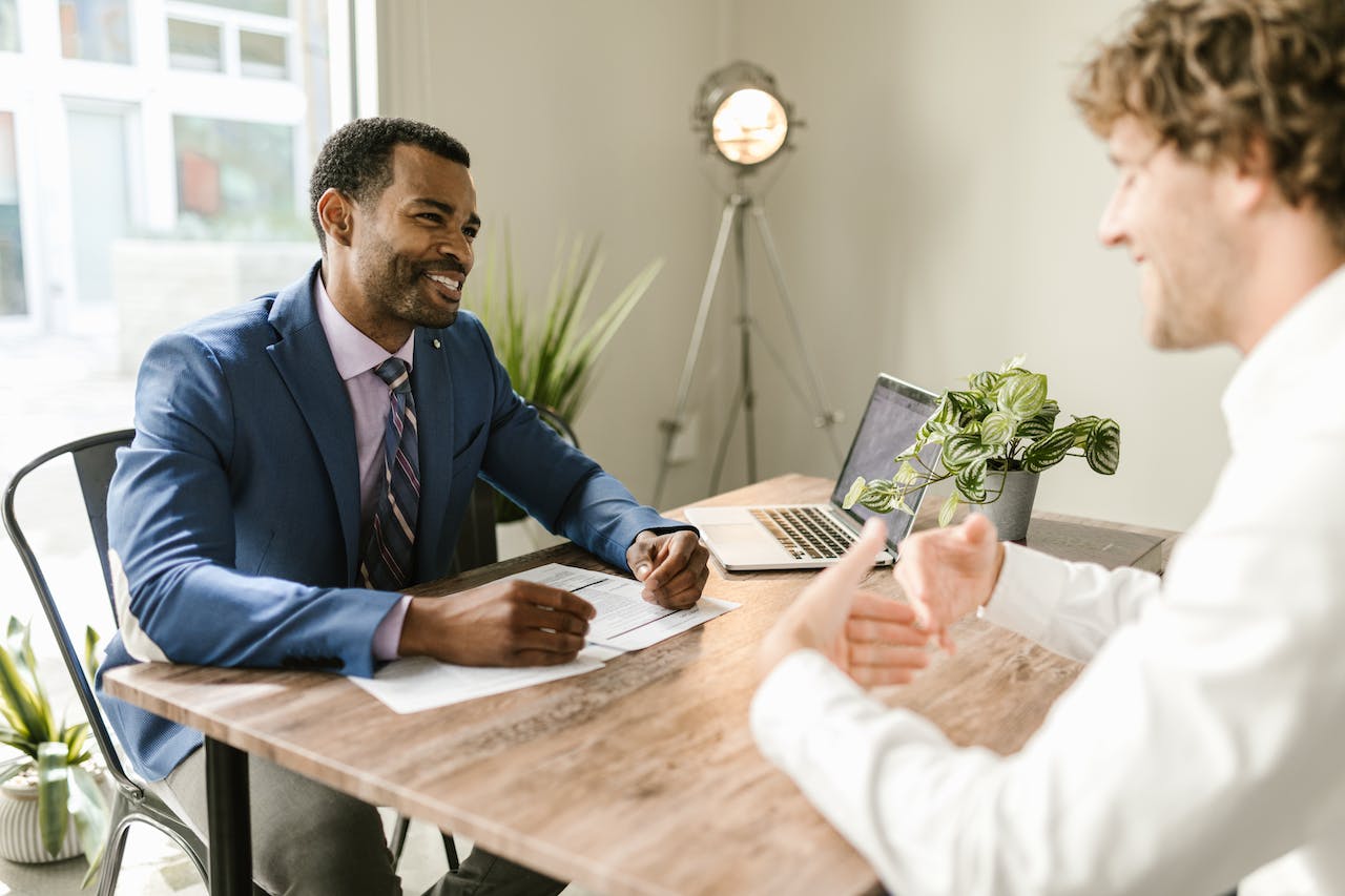insurance agent talking to a client